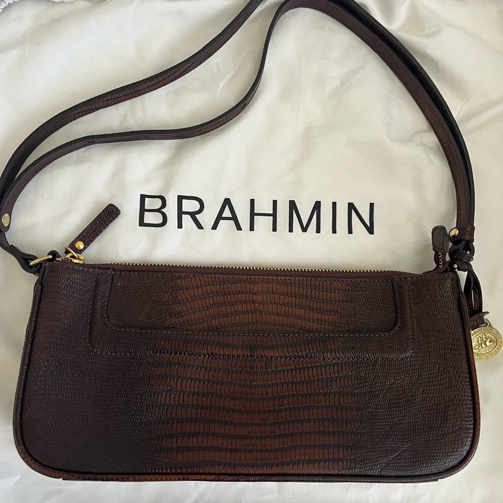 Brahmin Brown Lizard-Embossed Leather Crossbody
